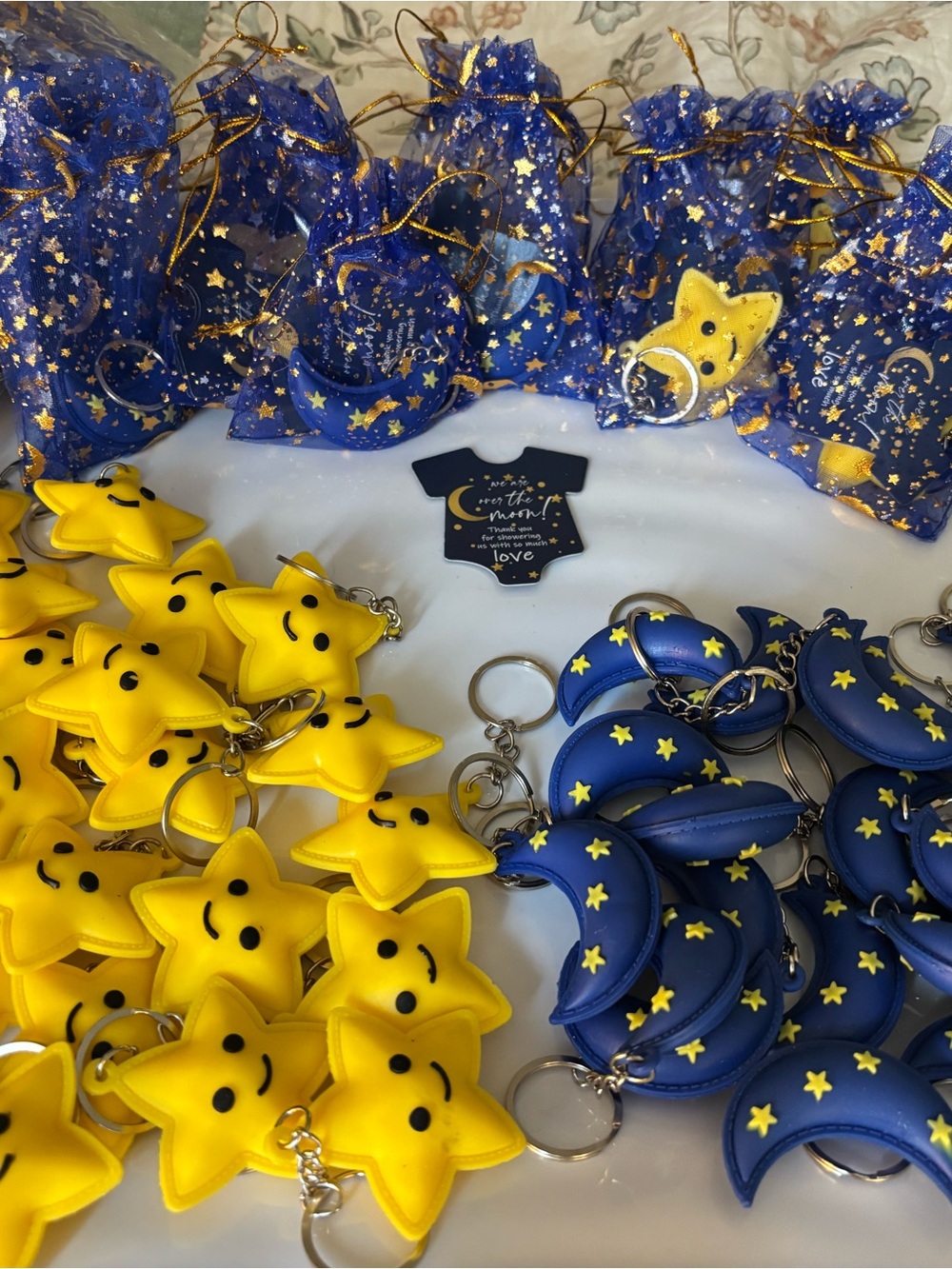 Over the Moon Keychain Party Favors Yellow Star & Blue Moon